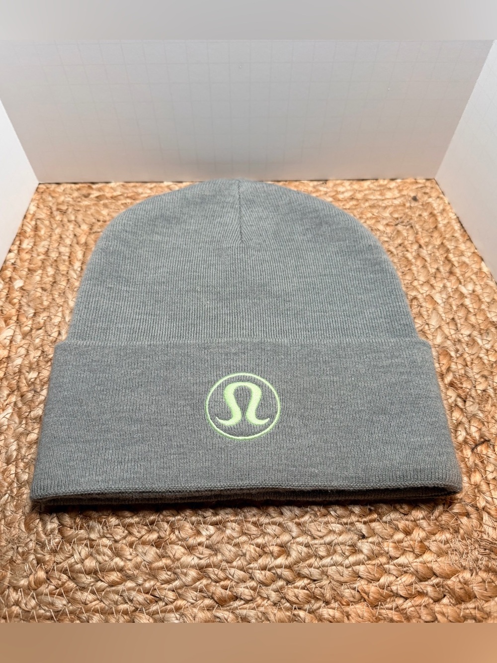 lululemon athletica Gray Knit Beanie Hat with Lime Logo